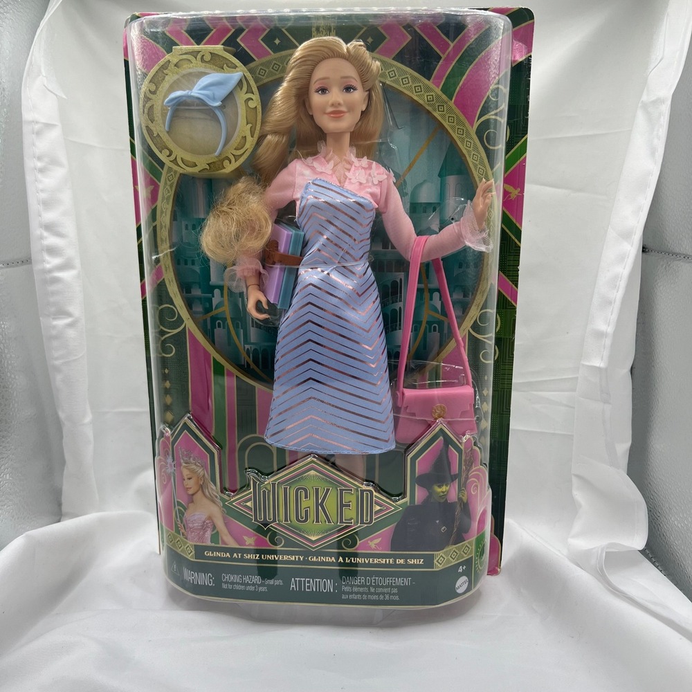 Mattel Wicked Glinda at Shiz University Doll Blonde Hair Pink Purse New